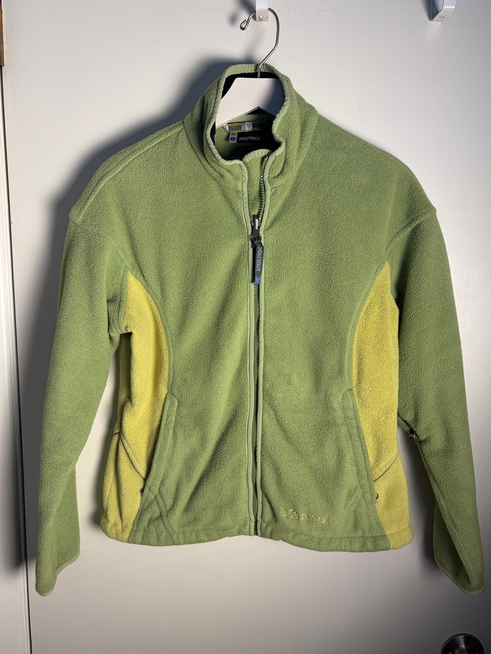 Marmot Women's Full Zip Fleece Jacket Green & Yellow Technical Pit Zips Small